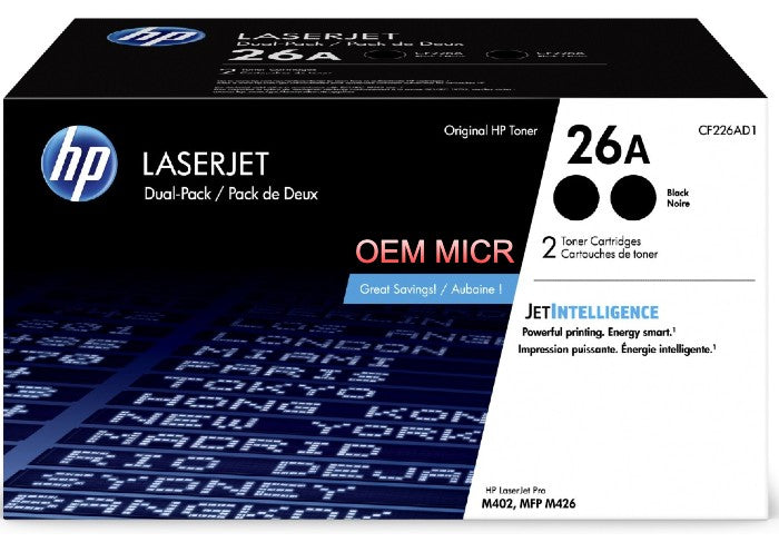 HP 26A OEM Modified CF226A MICR Toner Cartridge (2-Pack)