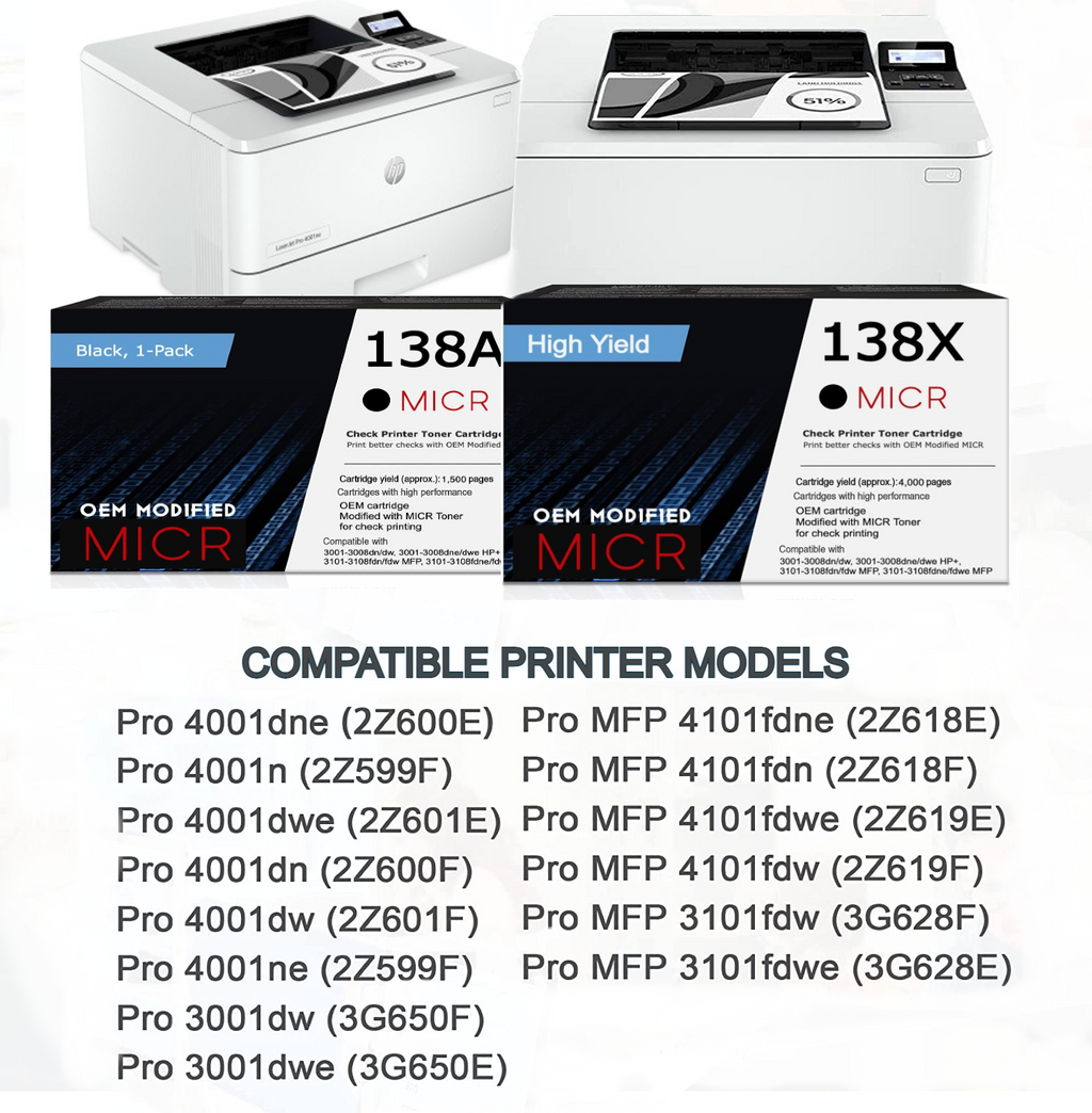 HP 138X OEM Modified W1380X MICR Cartridge (High Yield, 2-Pack) – MICR ...