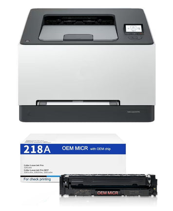 HP 3201DW LaserJet Pro Check Printer with 218A OEM W2180A MICR + CMY Color Toner Set