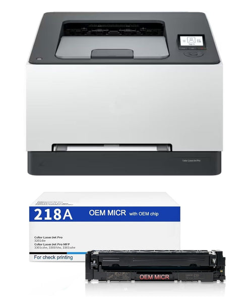 HP 3201DW LaserJet Pro Check Printer with 218A OEM W2180A MICR + CMY Color Toner Set