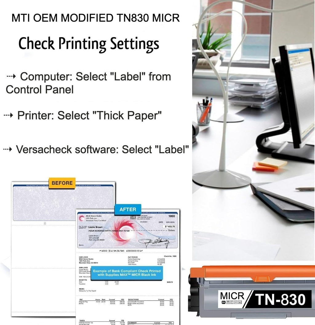 Brother HL-L2405W Check Printer Bundle with OEM Modified TN-830 MICR C ...