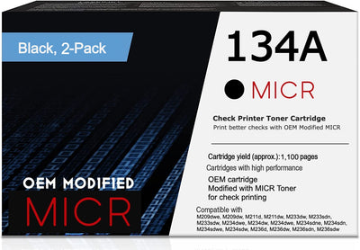 HP 134A W1340A OEM Modified MICR Toner Cartridge (2-Pack)