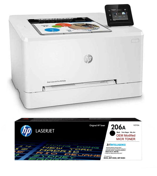 HP M255dw Renewed Check Printer with OEM 206A W2110A MICR Cartridge